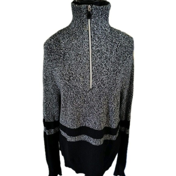 L-RL Lauren Active Knit Sweater Size XL 1/4 Zip Cotton Black/Gray - Picture 1 of 7